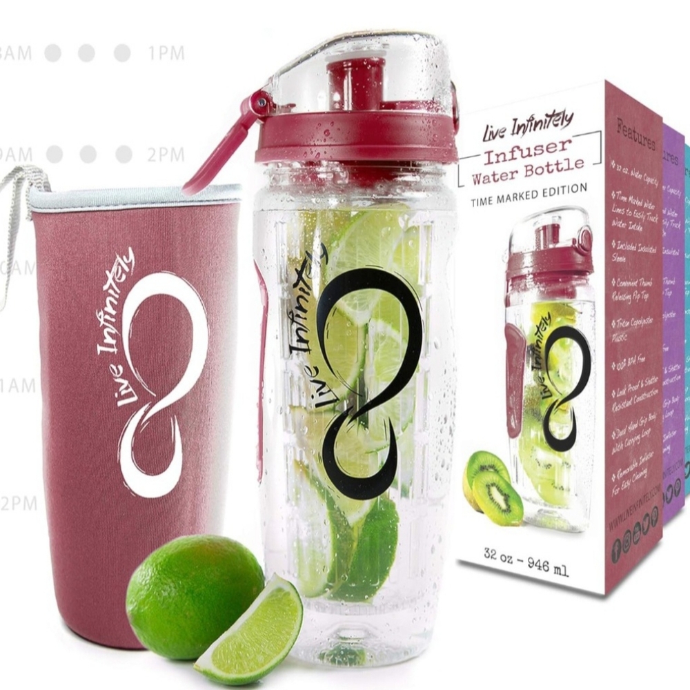 Live Infinitely 32oz Infuser Water Bottle With Sleeve/Bundle - Both - Picture 6 of 13